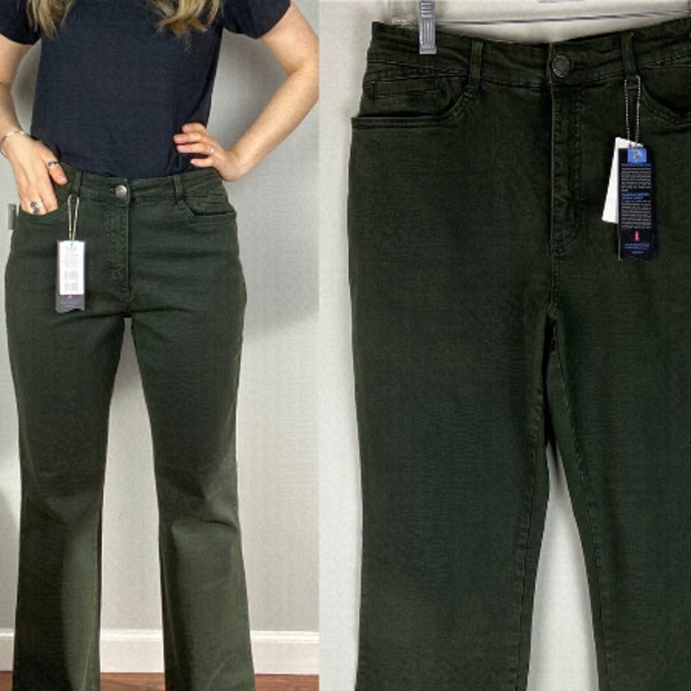 Nwt High waisted  green trousers pants jeans.French dress Suzanne cut 14 petite